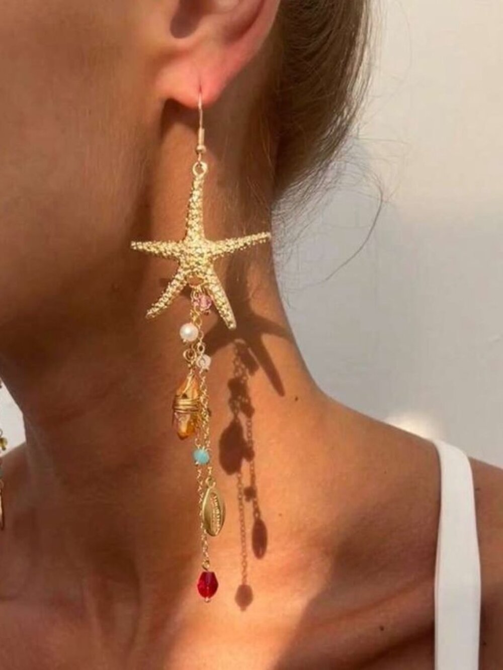 Gold StarfishDangle EarringsN888